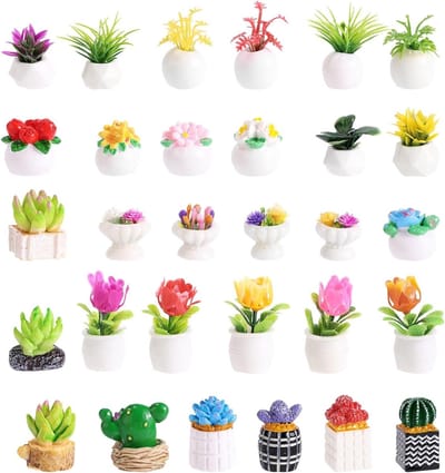 Miniatuur Potplanten - Nep Planten Beeldjes - Poppenhuis Decoratie - Levendige Realistische Ontwerpen - 30 Stuks - Multicolor