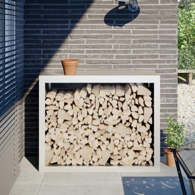 Houtrek - Brandhout opslag - Haardhout bewaren - Duurzame stalen standaard - 100 x 40 x 80 cm - Wit