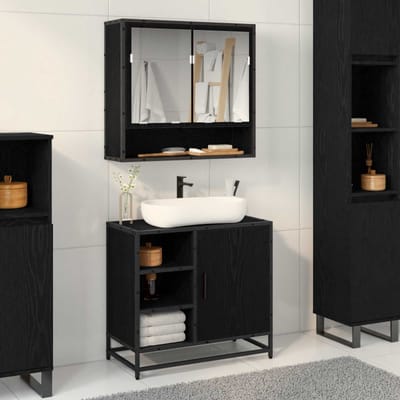 vidaXL - Badkamerkast - Zwart - Eiken - 65 - x - 33 - x - 60 - cm - Bewerkt - hout