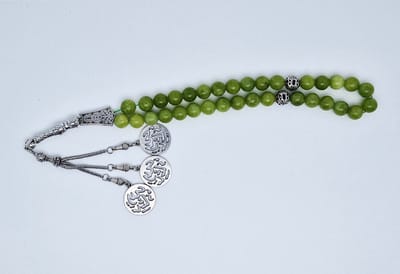 Handgemaakte tesbih "tasbih" natuursteen " Kraal Koreaanse jade" - Aantal kralen 33 - Diameter kralen 10 MM - met metaal tassel "model 8" - Een mooi cadeau-idee