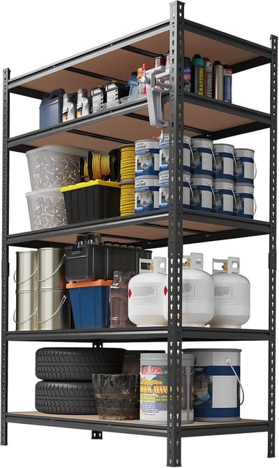 Verstelbaar opbergrek - Heavy Duty metalen opbergrek met 5 legborden - Verstelbaar multifunctioneel rek - 183 × 90 × 30 cm - Zwart