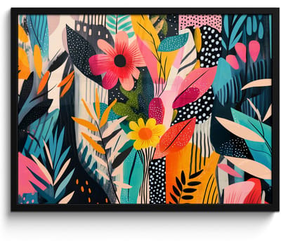 Poster in lijst - Fotolijst 70x50 cm - Posters - Schilderij - Abstract - Bloemen - Roze - Posterlijst zwart - Decoratie - Wanddecoratie woonkamer - Muurdecoratie slaapkamer