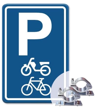 Parkeerbord Brommer en Fiets - blauw - Weerbestendig Aluminium - 40x60 cm - Bevestiging: Met paalbeugels Ø48mm