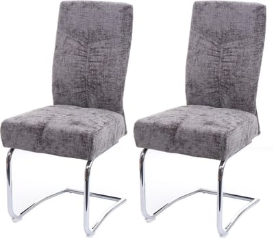 Set van 2 eetkamerstoelen MCW-G56, keukenstoel sledestoel fauteuil, metaal stof/textiel chenille ~ donkergrijs