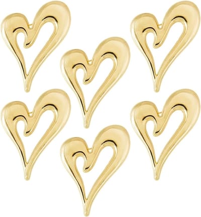 6 stuks gouden hartvormige broche van legering, voor kostuum, overhemd, bruiloft, liefdesbroche, open broche van metaal, voor decoratie van sieraden, doe-het-zelf, jurk, sjaal