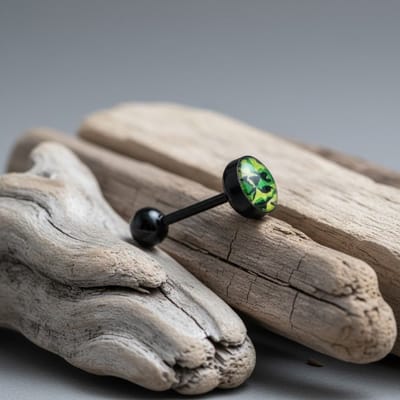 Aramat Jewels | Tongpiercings | Zwarte Bioplast Tongpiercing hem en haar | Kruis-geel | |8mm | Kunststof | Volwassenen | Verkleurd niet