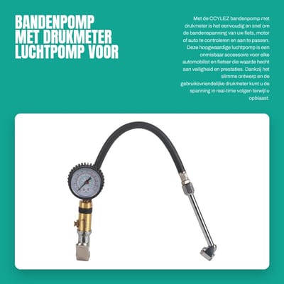 Dailygoods- Bandenpomp - Luchtcompressor Accessoire - Drukmeter 10-220psi - Aluminium Legering - Geschikt voor Fiets/Motor/Auto - Lichtgewicht 425g - Luchtpomp