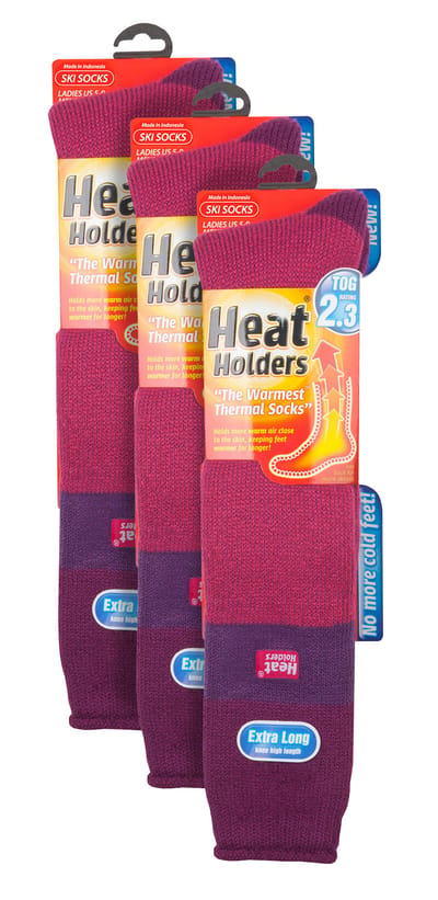 Heat Holders - 3 paar kniehoge skisokken voor dames - Frambozen / Fuchsia