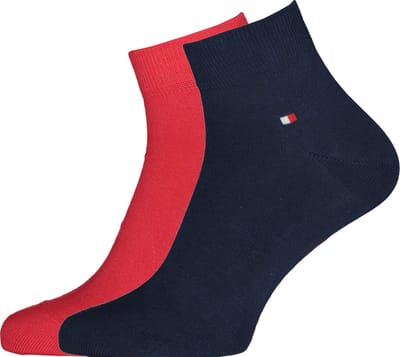 Tommy Hilfiger Quarter Socks (2-pack) - herensokken katoen kort - Tommy original rood en blauw