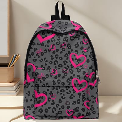 Roze Hartjes Rugzak | Hartjespatroon Rugtas | Liefde Rugzak | Mooie Hartjes Rugzak | Witte en Roze Hartjes Rugzak | Schattige Rugzak | Dieren Rugzak | Rugzak Meisjes | Rugzak Jongens | Mooie rugzakken met panterprint | 20 liter | Kinder Rugzak