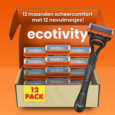Ecotivity Luxe Scheermesjes 12x - Scheermesjes - Geschikt voor Gilette Fusion 5 Houder - Met Houder Geschikt voor Fusion 5 Scheermesjes - Voor Een Gladde Huid - 5 Blade Scheermesje - Navulmesjes - Voordeelverpakking