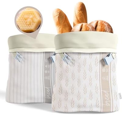 Herbruikbare broodzakken van bijenwas - 2 stuks, extra grote katoenen zak voor zuurdesem en zelfgebakken brood - 43 x 33 cm