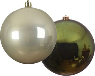 Grote decoratie kerstballen - 2x - 20 cm -champagne en donkergroen -kunststof