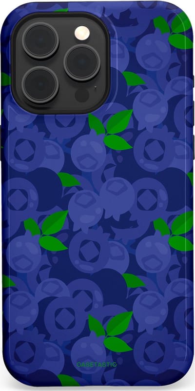 Casetastic hoesje geschikt voor Apple iPhone 15 Pro Max - MagSafe - Dubbellaagse bescherming - Berrytastic Blauwe Blueberry Bessen - Fashion Case - Donkerblauw Groen
