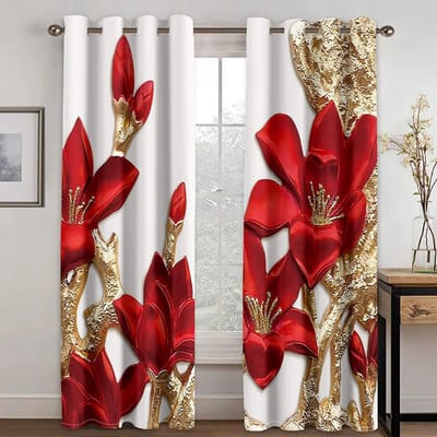 Prachtige rode rozenbloemdecoratiegordijnen Gouden rozenbloempatroongordijnen 2-paneels Meisjes slaapkamer woonkamer raamgordijnen 100W130H(CM)40x51in&Hook