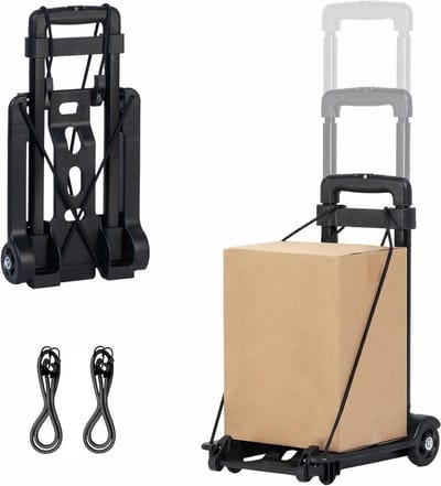 Opvouwbare steekwagen - Handkar nylon staal - Lasten vervoeren - Inklapbaar compact ontwerp - 30 kg draaglast - Zwart