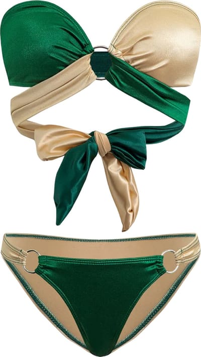 Bandeau Bikini - Champagne Goud met Groen - Sierlijke Strik - Zomer - Zwemmen