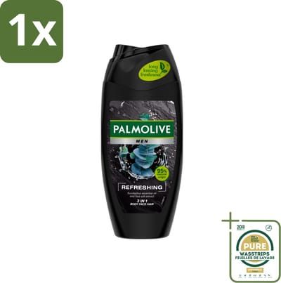 1 x Palmolive Men 3-in-1 Body Face Hair Refreshing Etherische Eucalyptusolie Zeezoutextract 250 ml- Douchegel Voor Mannen - Verfrissende Douchegel - Eucalyptusolie - Citrusolie - Hydraterende Douchegel