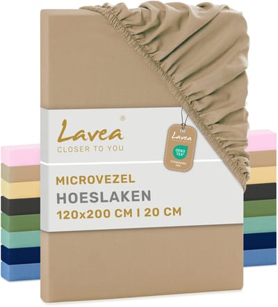 Lavea® Hoeslaken 120x200 cm – zachte en ademende microvezel – voor matrassen tot 20 cm – met elastiek rondom – oeko-tex gecertificeerd – Zand