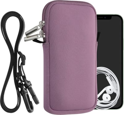 kwmobile Tasje voor smartphones XXL - 7" - Hoesje van neopreen in lavendel - Phone case met nekkoord
