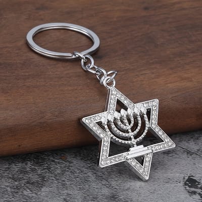 VANDAAG VERZONDEN - Sleutelhanger - Davidster - Christelijk - Bijbeltekst - Joods Israel Jeruzalem Chanoeka