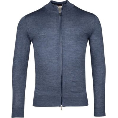 Thomas Maine Vest Full Zip Single Knit Luxury Fine Merino Denim Blue / male