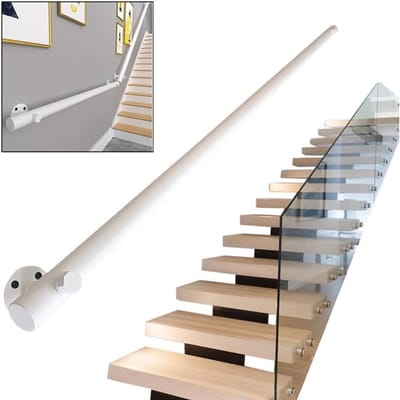 Trapleuning Hout - Steunbeugel Muur - Veiligheid Binnenshuis - Complete Kit - 50 cm - Wit