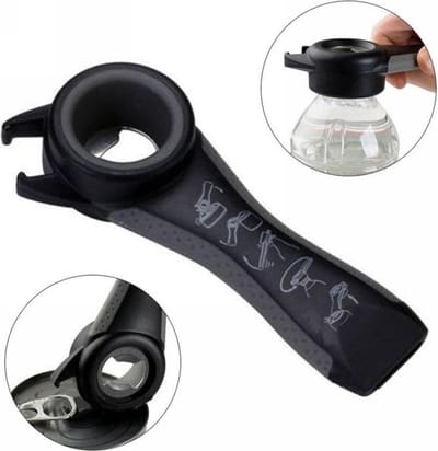 Multifunctionele opener - multi-opener - 5 in 1 opener (bierflessen / plasticflessen opener, blikjesheffer, blikopener ) - Zwart