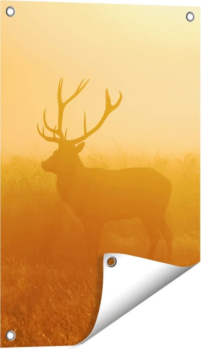 Gards Tuinposter Hert tijdens de Mist - 40x60 cm - Tuindoek - Tuindecoratie - Wanddecoratie buiten - Tuinschilderij
