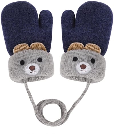 Dailygoods- Babywanten warme gebreide handschoenen - winterhandschoenen 0-3 jaar - fleecevoering - schattige beer - duurzame wanten - koord voor bevestiging