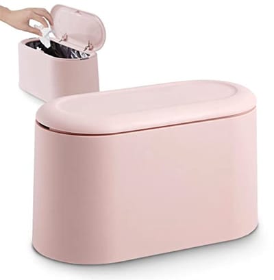 longziming - Prullenbakje - Afvalbakje - Tafelafvalemmer - 1,8 liter - 90° opening - Dubbellaags ontwerp - Uitneembare binnenbak - Milieuvriendelijk PP - Roze