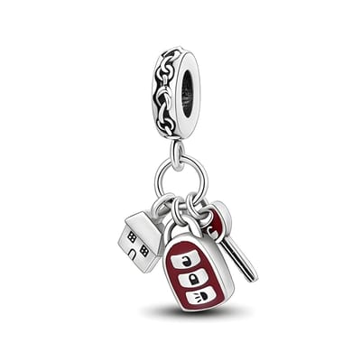 Fler® | Bedel | Past op populaire bedelarmbanden (standaard - 3mm) | Sleutels en Huis Bedel | Hangbedel Charm | 925 sterling zilver | Rode & Zwarte emaille | Valentijnsdag Cadeau | Sinterklaas kado | Kerstcadeau | Verjaardagsgeschenk | Vriendschap