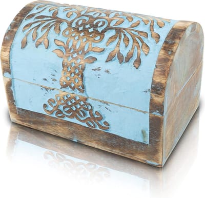 Verjaardagscadeau Ideeën - Handgemaakte Decoratieve Houten Sieraden Doos Met Levensboom Carvings - Sieraden Organizer Keepsake Box - Schat Borst Snuisterijhouder - Horloge Doos Opbergdoos 22 x 15 cm