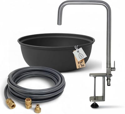 Outdoor Keukenset - Buitenkeuken kraan - Tuinieren en buiten koken - Roestvrij staal - Koudwater kraan - Antraciet