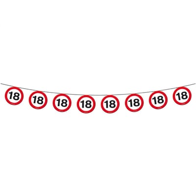 1x Vlaggenlijn versiering 18 jaar verkeersborden 10 meter