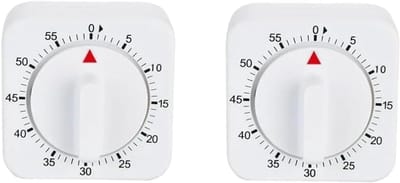 KZQ 2 Stuks Witte Mechanische Keukentimer 60 Minuten, Luid Alarm Opwindbaar Zonder Batterij, Visuele Kookwekker voor Koken Bakken en Timers