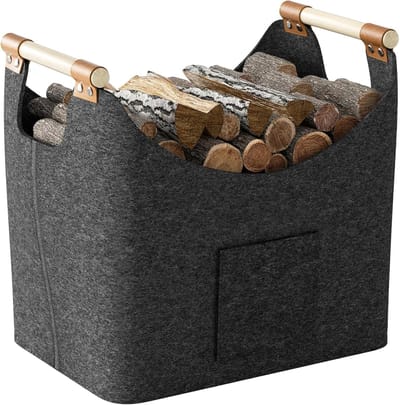 Opvouwbare houten viltmand van 60 liter met handgrepen voor winkelen, opslag en brandhout
