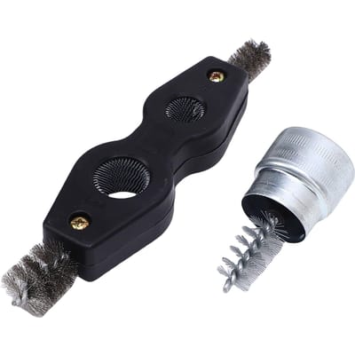 Brosse de Nettoyage de Batterie de Voiture 4 en 1 Nettoyeur de Tuyaux en Acier Cuivre avec Nettoyeur de Borne de Batterie pour Automobile et black
