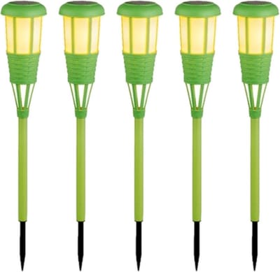 5x stuks solar tuinfakkel/tuinlamp groen op zonne-energie 61 cm - Prikspots tuinverlichting