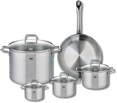 Set van 1 Koekenpan 28 cm en 4 kookpotten 12, 14, 16 en 26 cm Elo Profi Citrin