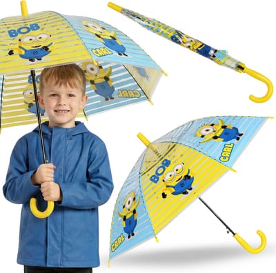 MINIONS Kinderparaplu met kliksluiting, opvouwbare, doorzichtige automatische paraplu