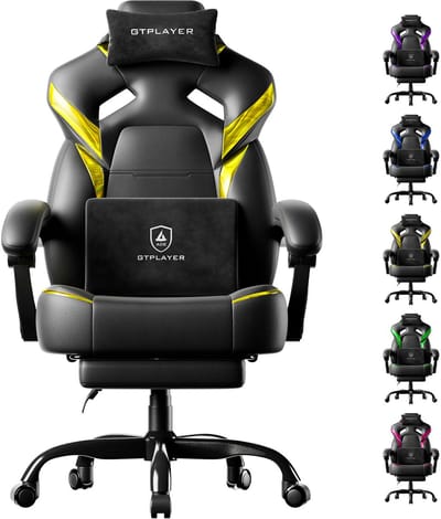 GTPLAYER - GamingStoel - 200kg met Voetensteun en Lenden Hoofdkussen - Geel