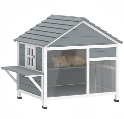 PawHut Kattenhuis - Vurenhout, PS - 101 x 72,5 x 81 cm - Grijs