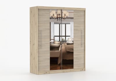Kledingkast NICO I 203 cm - 2-deurs schuifdeurkast met spiegel en kledingstang - Garderobekast met ruime opbergruimte - Moderne kast voor slaapkamer en hal (Artisan + Sonoma)
