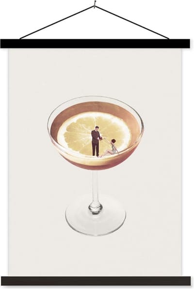 Posterhanger incl. Poster 120x160 cm - Schoolplaat - Alcohol - Vintage - Drank - Textielposter - Zwarte latten