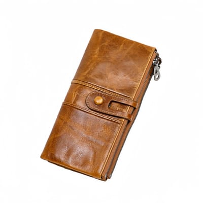 Ultradunne portemonnee - opvouwbare clutch - met ritssluiting - meerdere kaartsleuven - grote capaciteit - met RFID-antidiefstalfunctie - 20,8*10*2,5 cm - bruin - 1 stuk