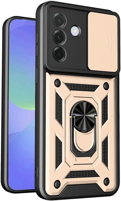 MobyDefend Hoesje - Geschikt voor Samsung Galaxy A57 - Pantsercase Met Draaibare Ring - Goud