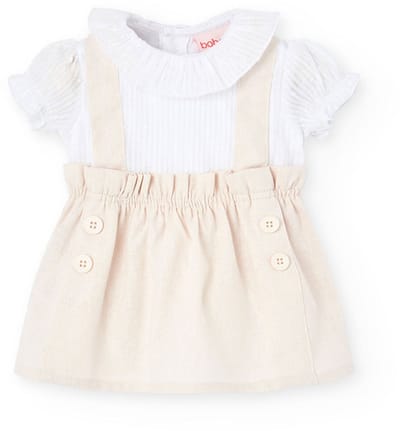 Boboli Voile Combined Jurk Beige 1 Months Meisjes