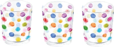 Ambiente set van 3 glazen theelichthouder met polka dot print 100 ML - Ø 5,5 - h 6,6 cm