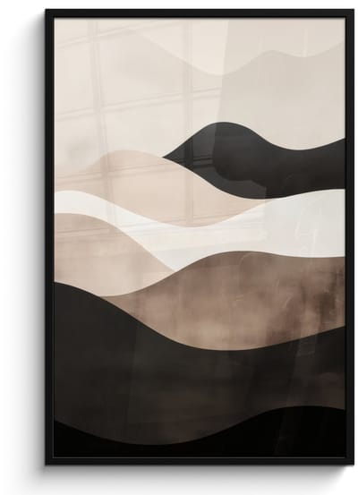Poster in lijst - Fotolijst 80x120 cm - Posters - Abstract - Landschap - Golven - Crèmekleur - Posterlijst zwart - Decoratie - Wanddecoratie woonkamer - Muurdecoratie slaapkamer
